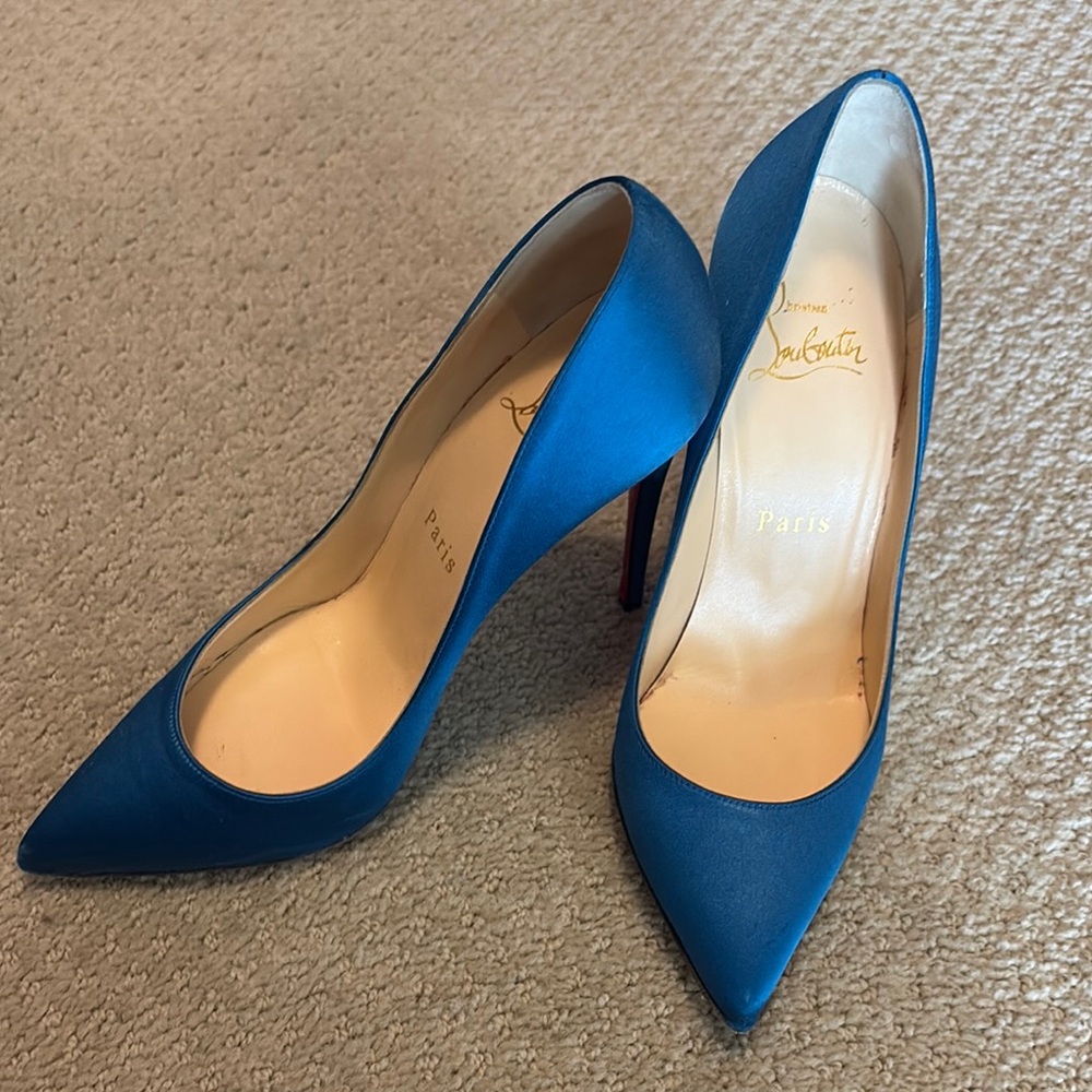 Christian Louboutin blue satin heels